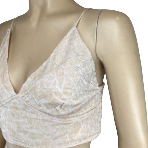 Free People One Bralette Size Large Carrie Flocked Womens V-Neck Velvet Crop - Picture 4 of 5